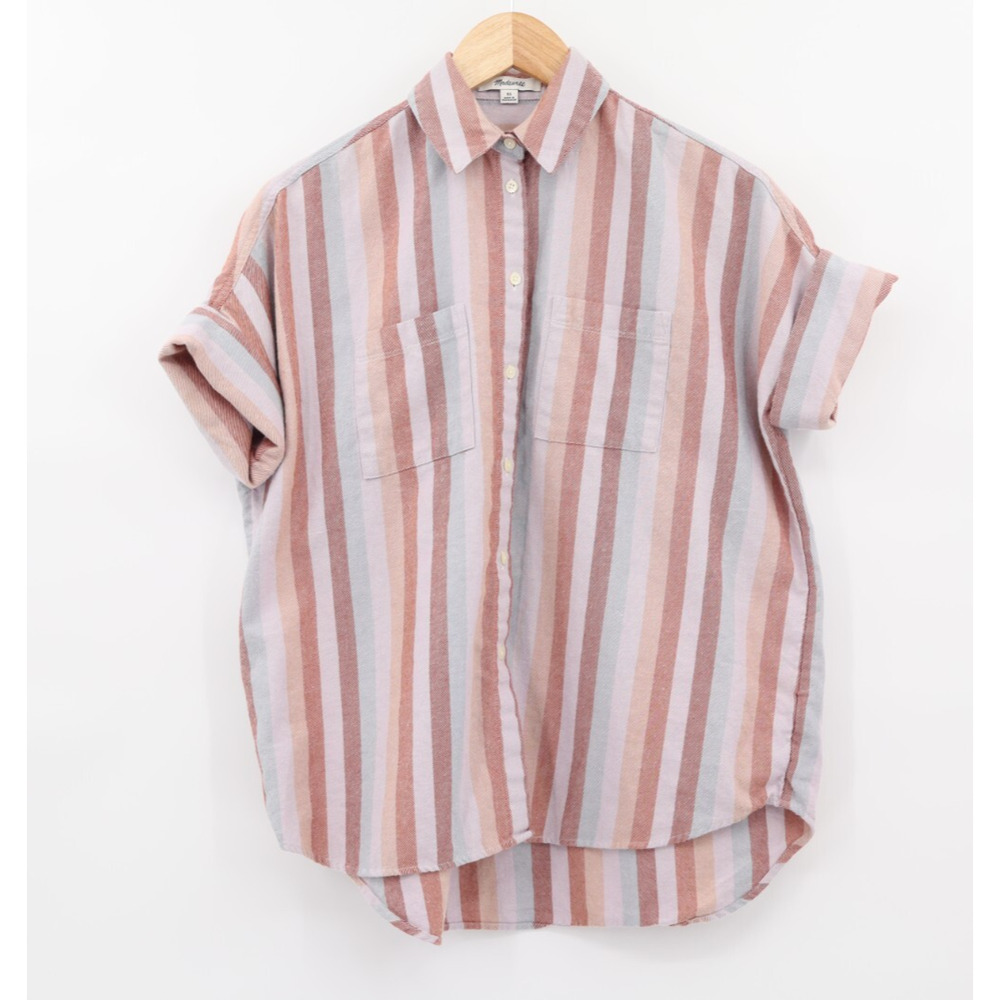 Madewell Women's Oversized Boxy Flannel Courier Shirt in Sunrise Stripe XS
